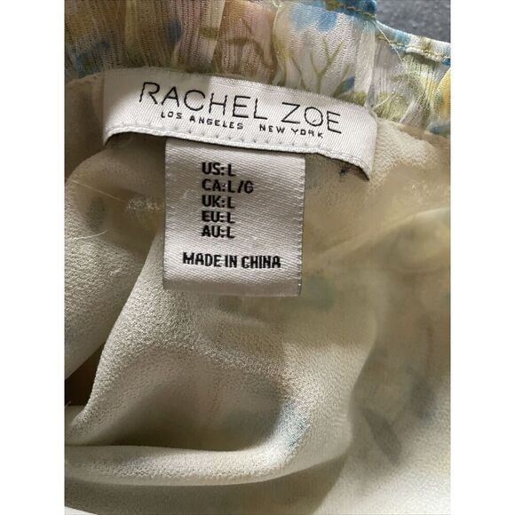 Rachel Zoe Sleeveless Top Yellow Blue Floral Silver Shimmer Large Ruffle‎ V Neck - Picture 4 of 8